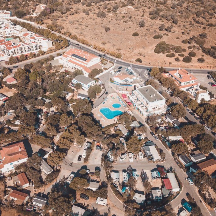 Aerial view of Camping Alvor campsite in Alvor, Algarve